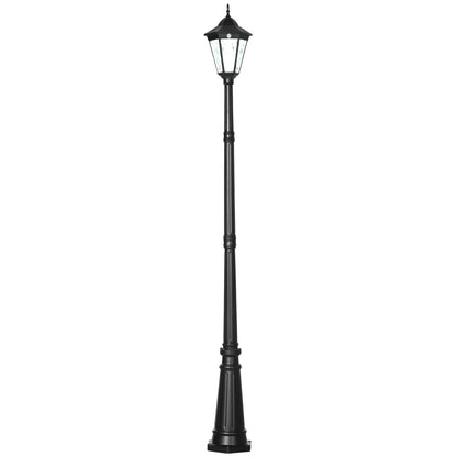 Outsunny 2.4 m Garden Lamp Post Light, LED Solar Powered Patio Path Lighting Lamp with Aluminium Frame, PIR Motion Sensor for Lawn, Pathway, Black