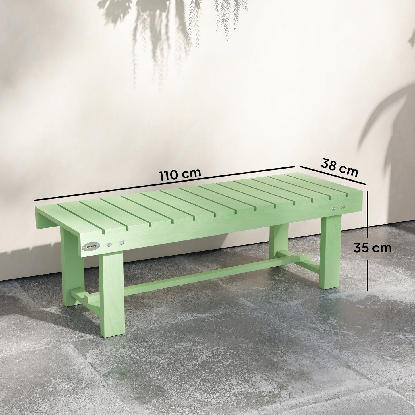 Outsunny Wooden Garden Bench, Backless Outdoor Loveseat with Slatted Seat, Light Green