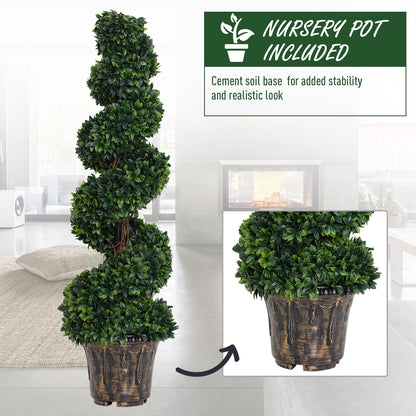 Outsunny Set of 2 Artificial Boxwood Spiral Topiary Trees Potted Decorative Plant Outdoor and Indoor DŽcor 120cm