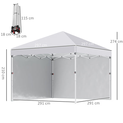 Outsunny 3 x 3 (M) Pop Up Gazebo with 2 Sidewalls, Leg Weight Bags and Carry Bag, Height Adjustable Party Tent Event Shelter for Garden, Patio, White