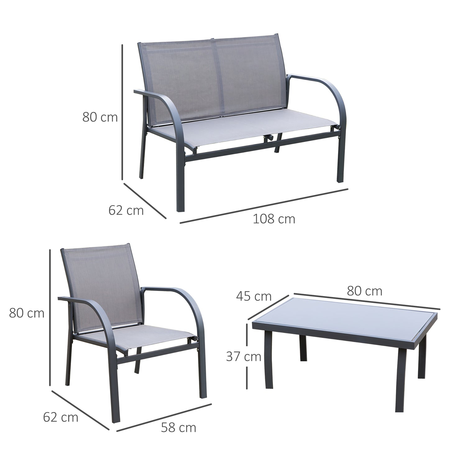 Outsunny Czteroczęściowy Minimalistyczny Zestaw Ogrodowy Patio - Szary