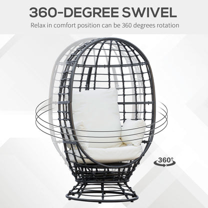 Outsunny 360√Ç¬∞ Swivel Egg Chair, Garden Rattan Swivel Chair with Thickened Cushion and Pillow, 150 KG Capacity for Indoor Outdoor, Balcony, Patio, Black