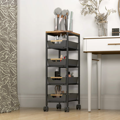 HOMCOM 5-Tier Storage Trolley on Wheels - Black