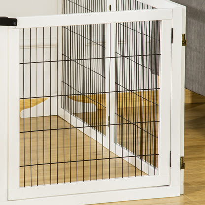 PawHut Wooden Pet Gate, Freestanding Dog Safety Barrier, w/ 2 Support Feet, White