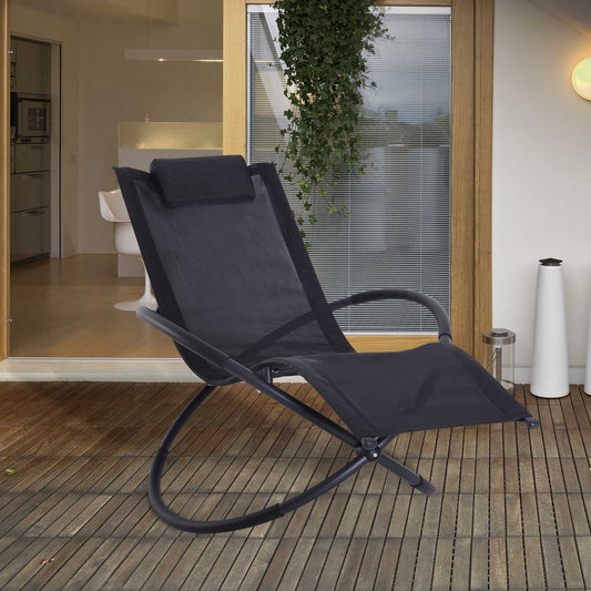 Outdoor Orbital Lounger Zero Gravity Patio Chaise Foldable Rocking Chair in Black, image 2