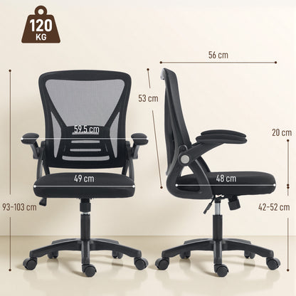 HOMCOM Office Chair, Mesh Desk Chair with Flip-up Armrests, Lumbar Support, Adjustable Height, Black