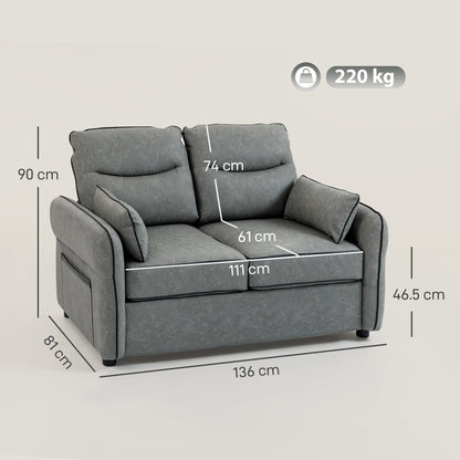 HOMCOM 2 Seater Sofa, Faux Leather Loveseat - Grey