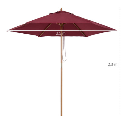 Outsunny 2.5m Wooden Garden Parasol Umbrella-Red Wine