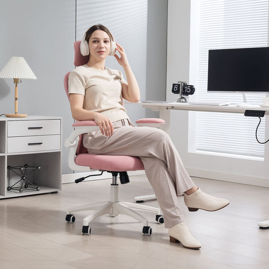 Krzesło biurowe Vinsetto Multi-Adjustable z podparciem lędźwiowym, zagłówkiem i oparciem z siatki - różowe