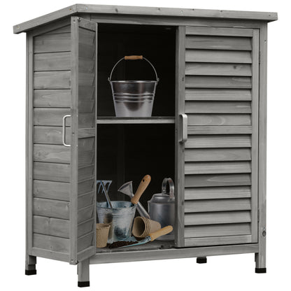 Outsunny Garden Shed Drewniana szopa ogrodowa z 2 drzwiami, szafka na narzędzia, lite drewno jodłowe, 87 dł. x 46,5 szer. x 96,5 wys. cm, kolor szary