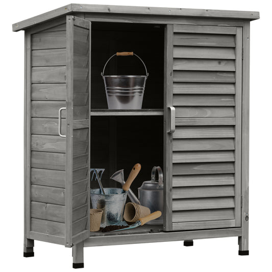 Outsunny Garden Shed Drewniana szopa ogrodowa z 2 drzwiami, szafka na narzędzia, lite drewno jodłowe, 87 dł. x 46,5 szer. x 96,5 wys. cm, kolor szary