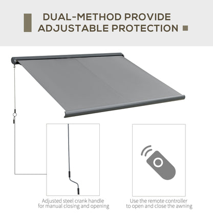 Outsunny 3.5x3m LED Light Full Cassette Case Electric/Manual Awning Door Window Sun Shade Patio Canopy Retractable w/ Remote Grey