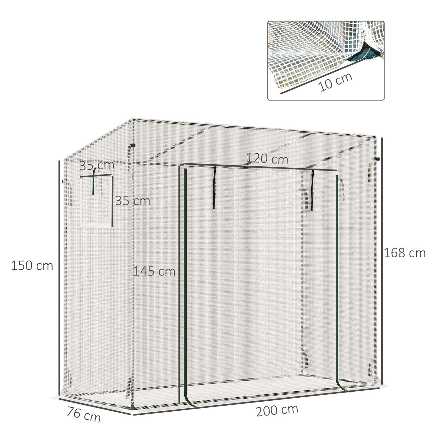 Outsunny 200x76x168cm Walk-in Garden Greenhouse Patio Hot House, Plants Flowers Herbs Tomato Grow w/ Steel Frame Door Window Balcony Patio