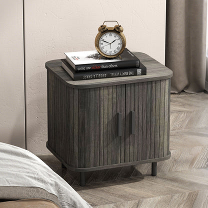 HOMCOM Bedside Table, Nordic Side Table with Roller Shutter Style Sliding Doors and Metal Legs for Bedroom, Living Room, Grey