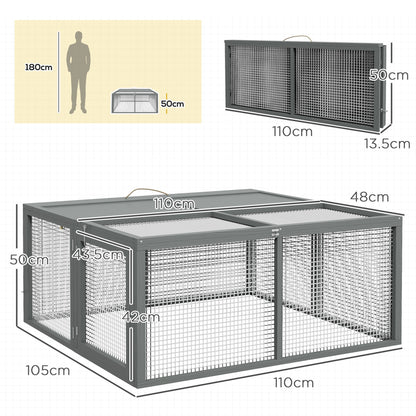 PawHut Folding Rabbit Run Wooden Large Rabbit Hutch for 2-3 Rabbits, Grey