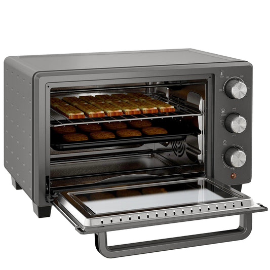 21 L Mini Oven, Countertop Electric Grill, Toaster Oven with Adjustable Temperature, Timer, Baking Tray and Wire Rack, 1400W, Grey