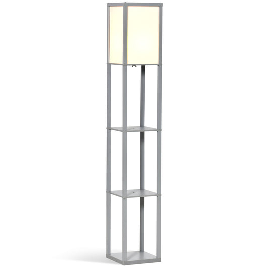 HOMCOM 3-Tier Floor Lamp, Floor Light with Storage Shelf, Reading Standing Lamp with Acrylic Shade for Living Room, Bedroom, Kitchen, Dining Room, Office, Dorm, 160cm, Grey