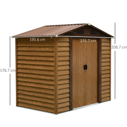 Outsunny 8 x 6.5 ft Metal Garden Storage Shed Apex Store for Gardening Tool with Foundation Ventilation and Lockable Door, Brown