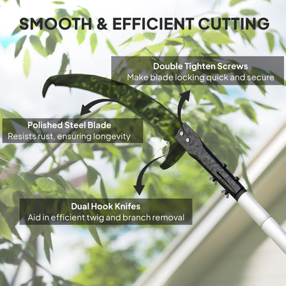 Outsunny Manual Pole Saw, 1.8-2.9 m Extendable Tree Pruner, Tree Lopper Long Reach Telescopic with Extendable Handle & 40 cm Saw for Tree Trimming