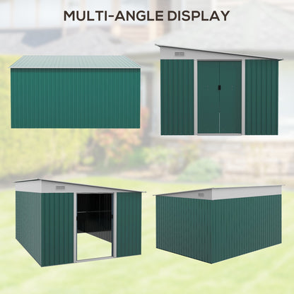 11.3 x 9.2ft Garden Metal Storage Shed Outdoor Metal Tool House with Double Sliding Doors and 2 Air Vents, Green