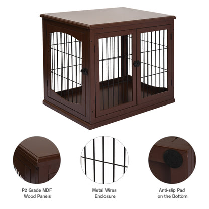 PawHut 66cm Modern Indoor Pet Cage w/ Metal Wire 3 Doors Latches Base Small Animal House Tabletop Crate Decorative Stylish Brown