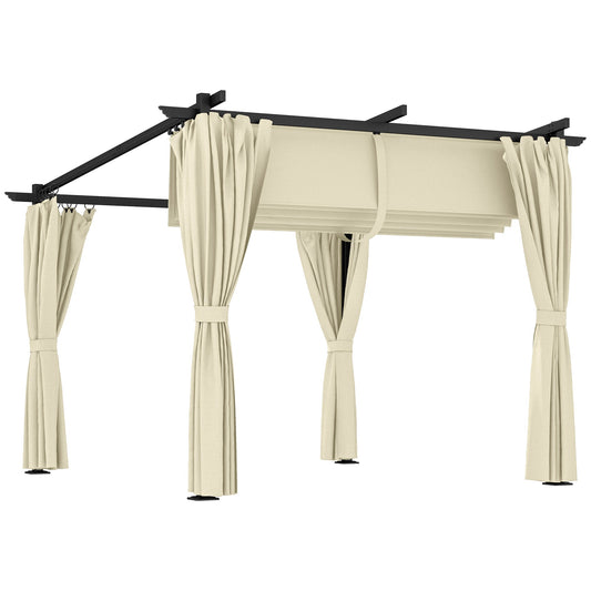 Outsunny 3 x 3 m Rozsuwana pergola dachowa z zasłonami - beżowa