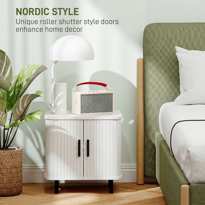 HOMCOM Nightstand with Sliding Doors and Metal Legs White Wood Effect