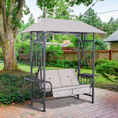 Outsunny Outdoor Garden 2 Seater Canopy Swing Chair Seat Porch Loveseat Vintage Hammock Cushioned Seat w/ and Side Drink Panel