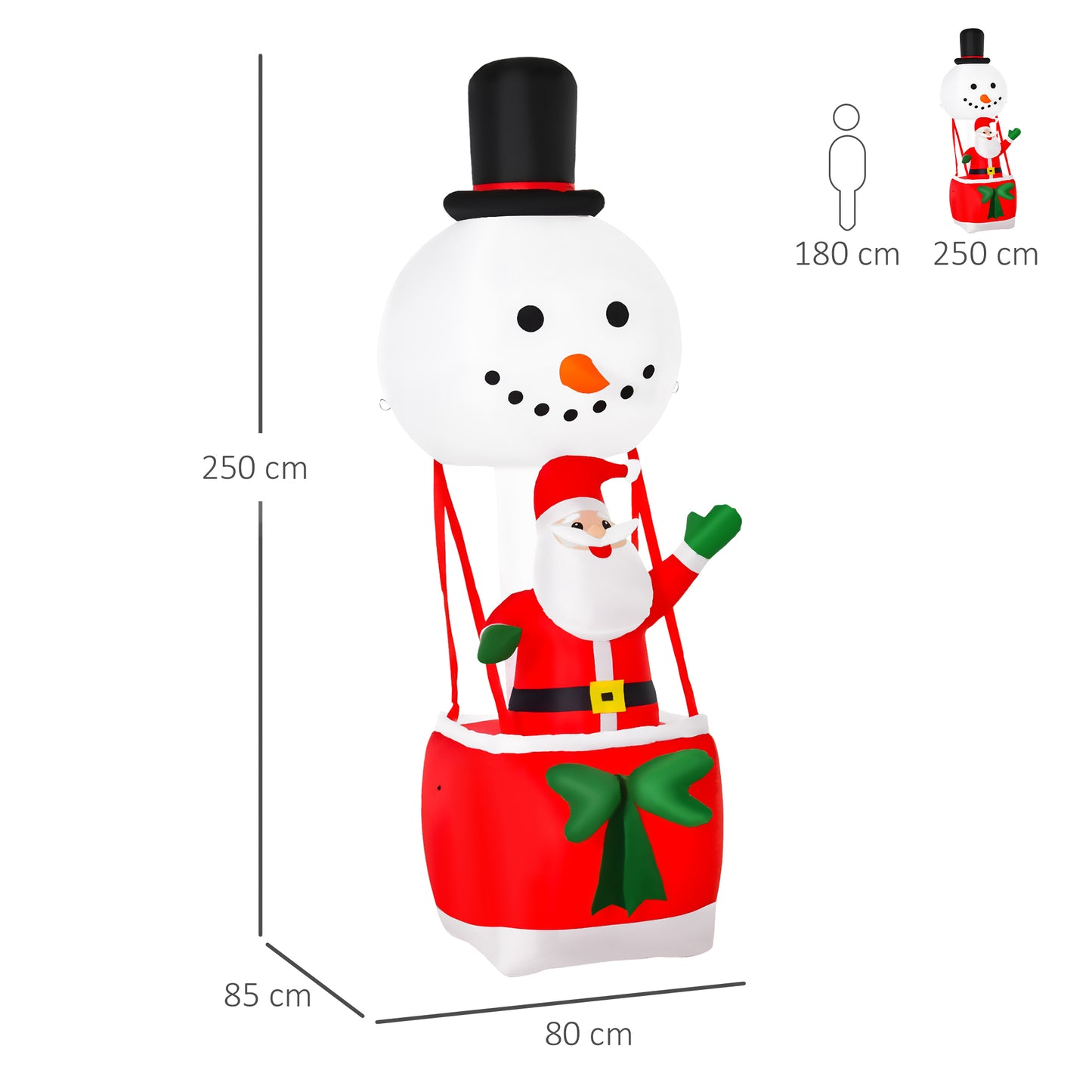 HOMCOM 8ft Christmas Inflatable Decoration with Santa Claus on Snowman Hot Air Balloon, Blow Up Xmas Decor for Outdoor √¢‚Ç¨‚ÄπIndoor with LED Lights