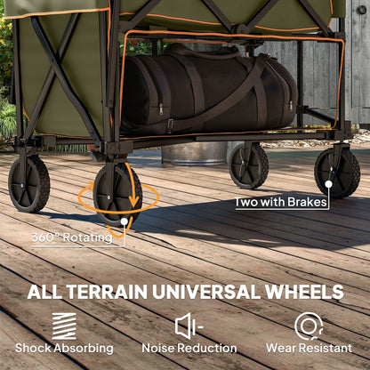 Outsunny Double Decker Folding Festival Trolley on Wheels, 200KG & 350L Capacity Collapsible Wagon Festival Trolley Cart with 134cm Extended for Camping Sports Shopping Garden and Beach, Grey