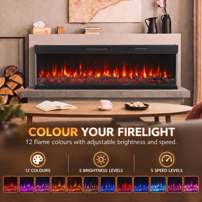HOMCOM 60" Electric Fireplace Insert, 3-Sided Freestanding/Wall Recessed Electric Fire Heater with Adjustable Flame, 1800W