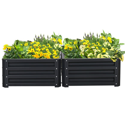 Outsunny Set of 2 Raised Garden Bed, Outdoor Elevated Galvanised Planter Box for Flowers, Herbs, 60x60x30.5cm, Grey