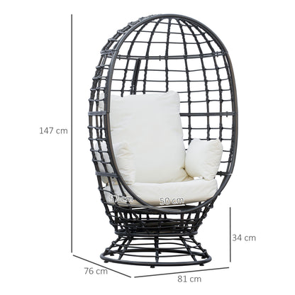Outsunny 360√Ç¬∞ Swivel Egg Chair, Garden Rattan Swivel Chair with Thickened Cushion and Pillow, 150 KG Capacity for Indoor Outdoor, Balcony, Patio, Black