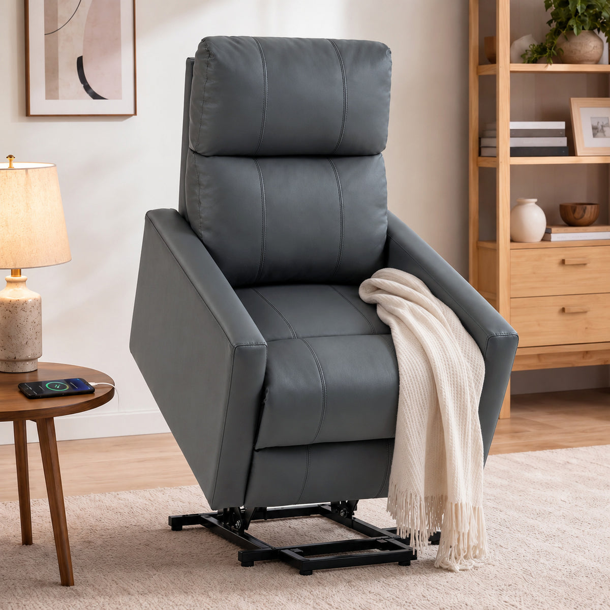 HOMCOM Riser Recliner Chair with Vibration Massage & Heat, Electric Lift Chair for Elderly, Spring Cushion, USB Port, Dark Grey