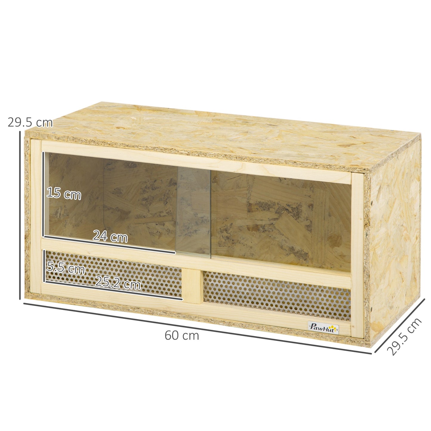 PawHut Terrarium dla gadów, wiwarium, siedlisko z przezroczystymi drzwiami przesuwnymi, oddychającą siatką, dla jaszczurek, żab rogatych, węży i ​​kameleonów, 60 x 29,5 x 29,5 cm