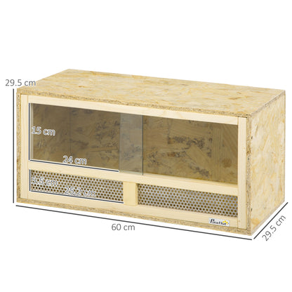 PawHut Terrarium dla gadów, wiwarium, siedlisko z przezroczystymi drzwiami przesuwnymi, oddychającą siatką, dla jaszczurek, żab rogatych, węży i ​​kameleonów, 60 x 29,5 x 29,5 cm