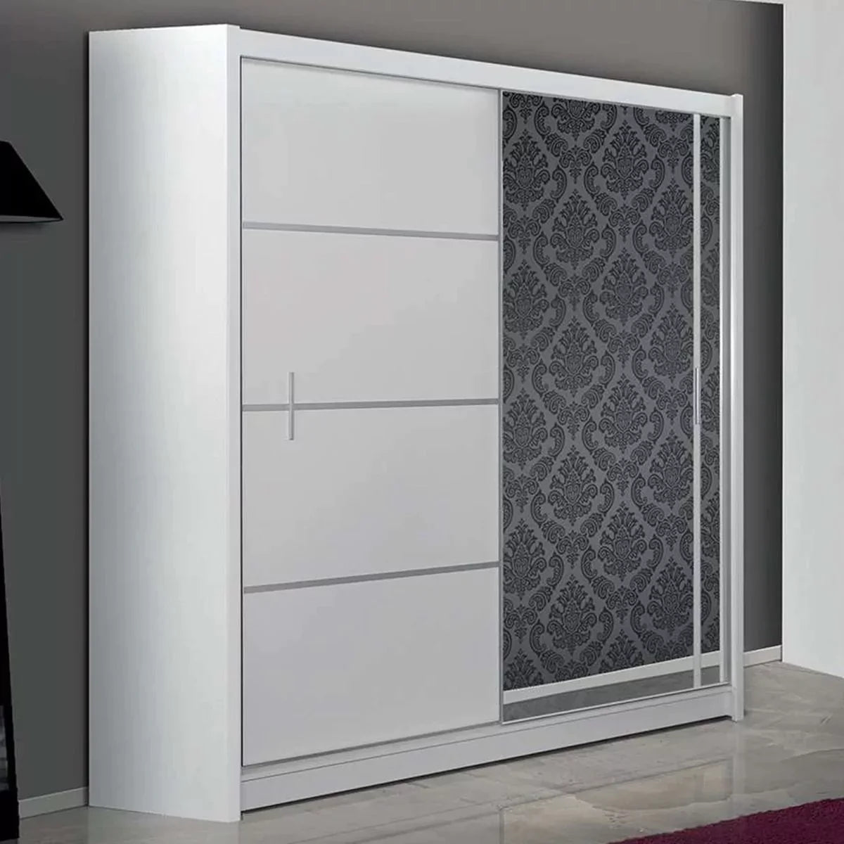 Broadland Sliding Door 180cm Wardrobe with Mirror - Black, White, Sonoma