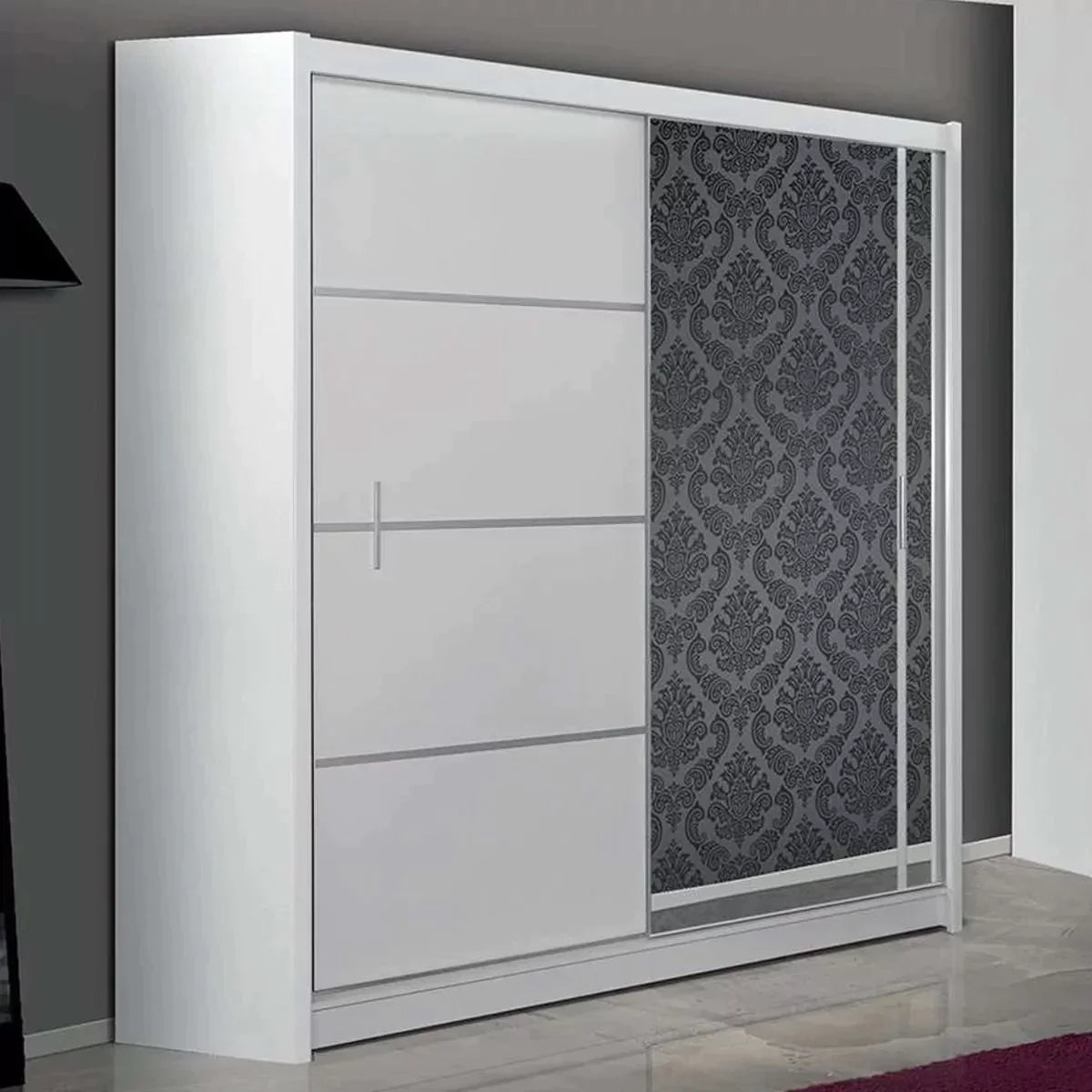 Broadland Sliding Door 180cm Wardrobe with Mirror - Sonoma, White, Black