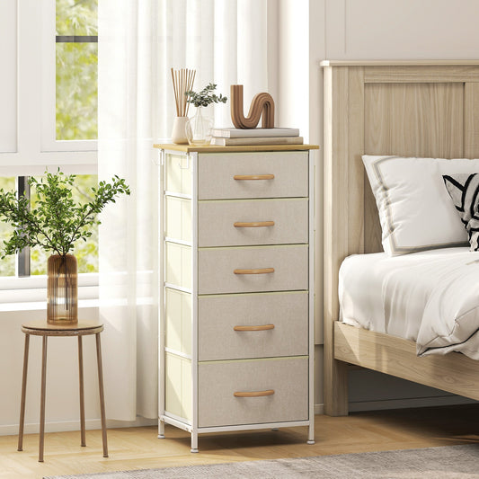 HOMCOM Chest of Five Fabric Drawers - Beige