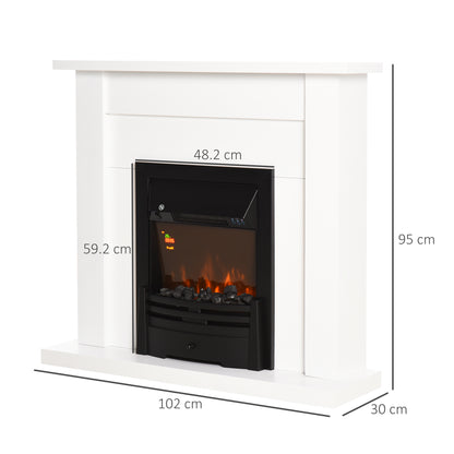 HOMCOM 40" Electric Firplace Suites & Mantelpiece w/LED Flames Remote Marble Stone Modern Curved Surround Intelligent Safe Adjustable Thermal 1000W/2000W