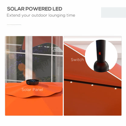 Parasol tarasowy solarny Outsunny z diodami LED i funkcją pochylania, parasol ogrodowy z korbą, 3 x 3 (m), pomarańczowy