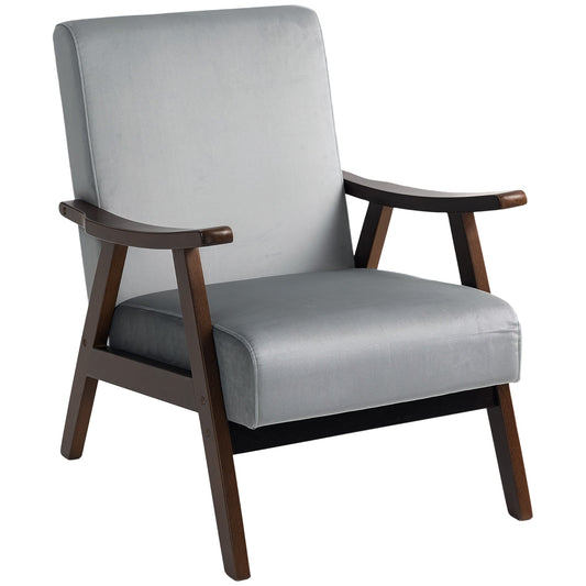 HOMCOM Nordic Accent Chair, tapicerowany aksamitny fotel z solidną drewnianą ramą i miękkim, grubym wypełnieniem do salonu, sypialni, szary