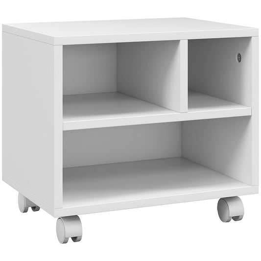 HOMCOM Three-Compartment Printer Cabinet, with Wheels - White