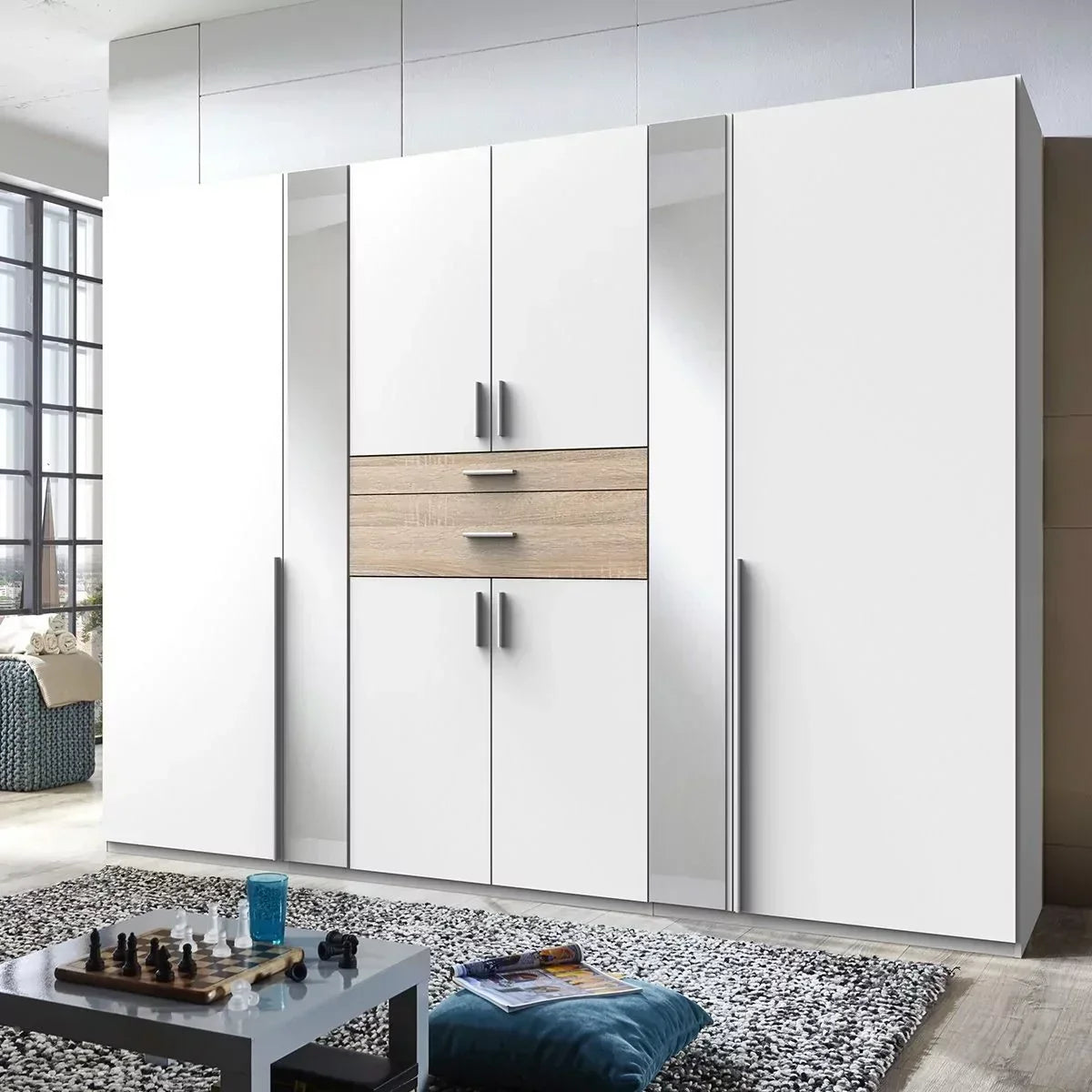 ODENSE 6 Door Wardrobe White and Oak 270cm