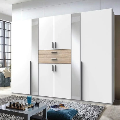 ODENSE 6 Door Wardrobe White and Oak 270cm