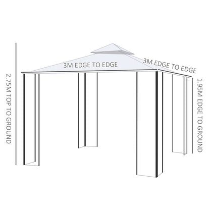 Outsunny 300x300cm Garden Gazebo Double Top Outdoor Canopy Patio Event Party Tent Backyard Sun Shade with Mesh Curtain Beige