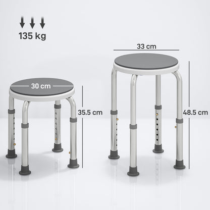 HOMCOM 360 Swivel Shower Chair, Height Adjustable Aluminium Shower Stool with Non-Slip Feet for Disabled, Elderly, Grey