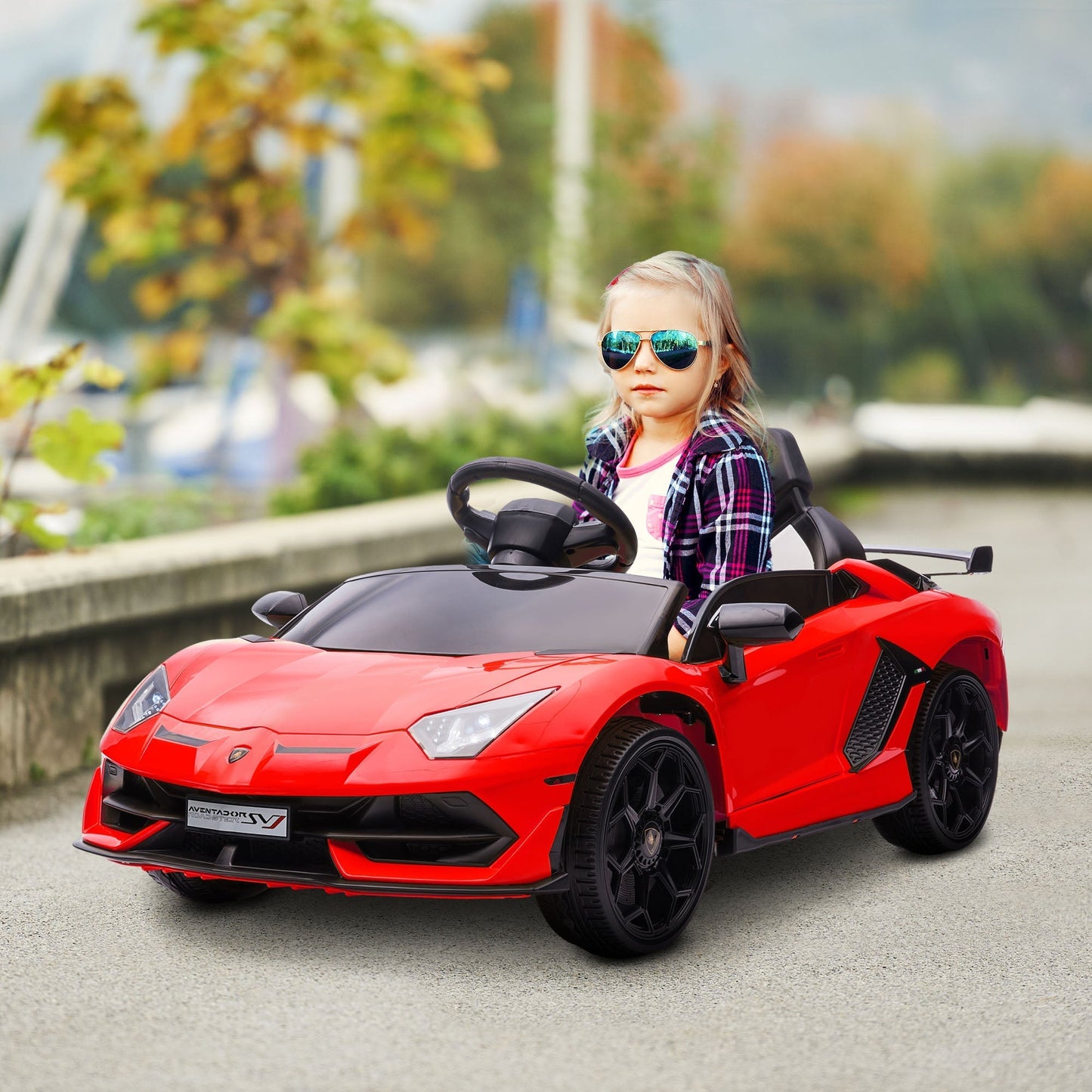 Lamborghini Licensed 12V Kids Electric Car w/ Butterfly Doors, Easy Transport Remote, Music, Horn, Suspension - Red