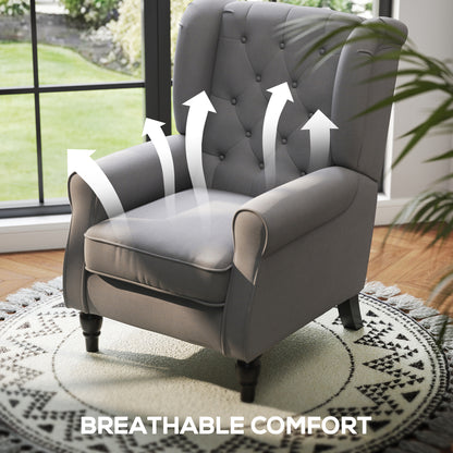 HOMCOM Retro Accent Chair, Linen Wingback Armchair with Wood Frame Button Tufted Design for Living Room Bedroom, Dark Grey