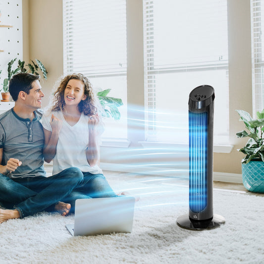 HOMCOM Tower Fan for Bedroom Cooling, 30 Inch Electric 70Â° Oscillating Fan with 3 Speed Settings, Standing Floor Fan for Home Office Indoor, Black